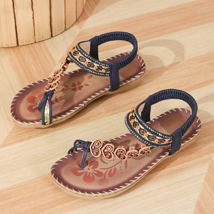 Damen Flache Schuhe Sommer Blumen Riemen Sandalen