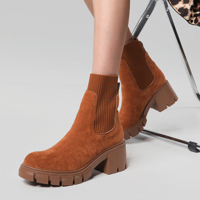 Damen Stiefelette Warme Winterstiefel Wildleder Braun