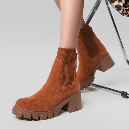 Damen Stiefelette Warme Winterstiefel Wildleder Braun