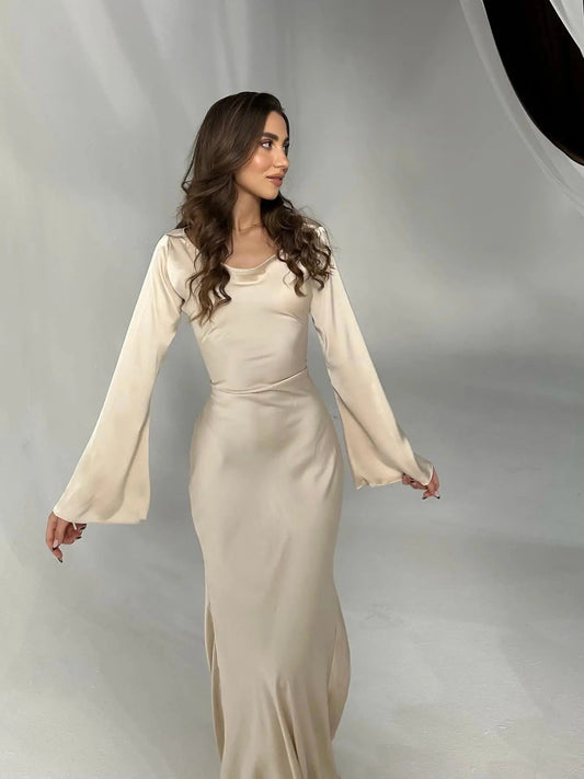 Elegantes Maxi-Kleid Langärmlig Für Damen - BerlinGlamour