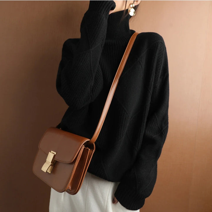 Weicher Rollkragenpullover Zopfmuster Frauenpullover