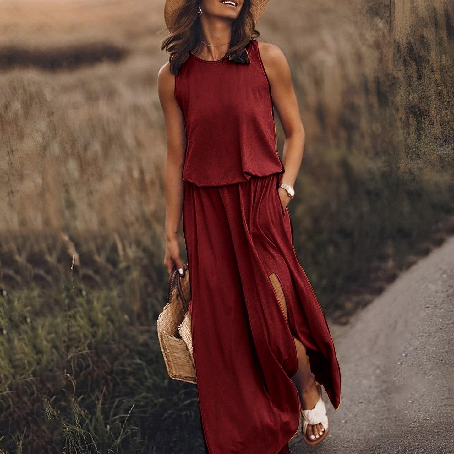 Kleid mit Schlitzaufschlag und Doppeltaschen Damen - BerlinGlamour