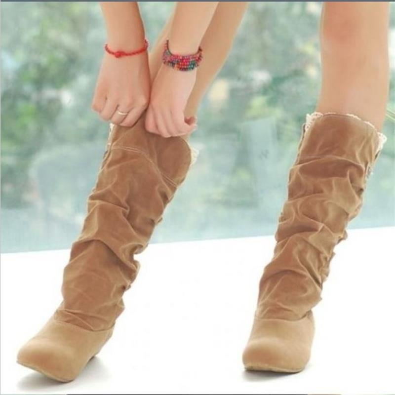 Damen Stiefel Wedge Bequem Rüschen Schnürsenkel - BerlinGlamour