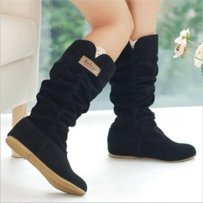 Damen Stiefel Wedge Bequem Rüschen Schnürsenkel