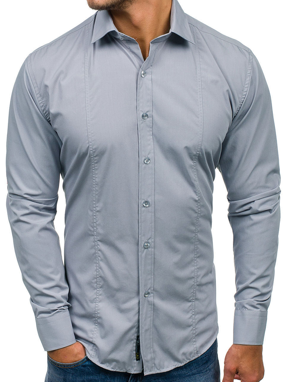 Herren Langarmhemd Elegant Modern mit Knöpfen Berlin Style