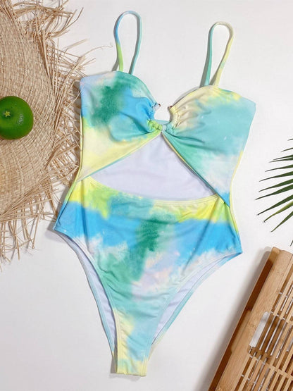 Badeanzug Damen Tankini Cutout Tie Dye Sommer
