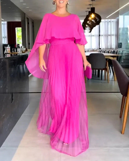 Damen Kleid Bodenlang mit Cape Ärmeln Elegante Abendkleid