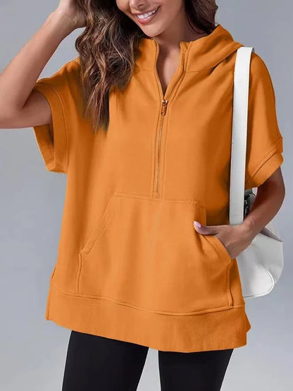 BerlinGlamour Kurzarm-Pullover mit Halb-Reißverschluss