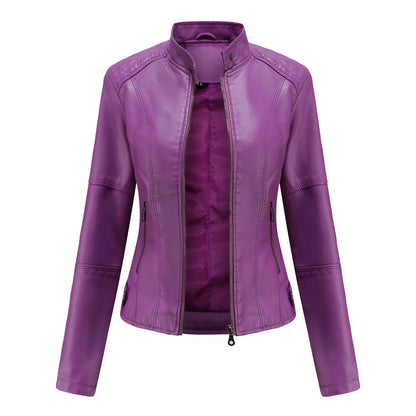 Lederjacke Biker Style Stehkragen Damen