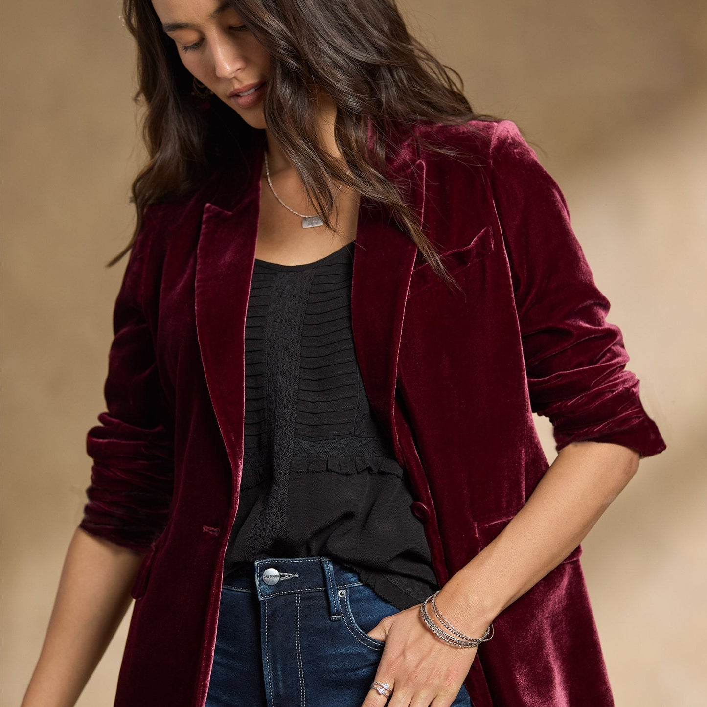 Herbstjacke Damen Samtjacke Gestickt Modern