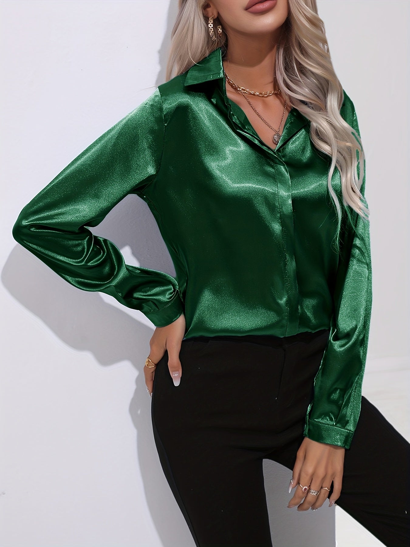 Damenhemd Satin Elegantes Langarm Oberteil
