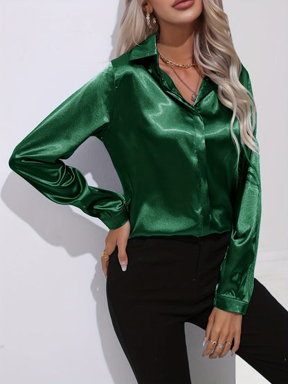 Damenhemd Satin Elegantes Langarm Oberteil