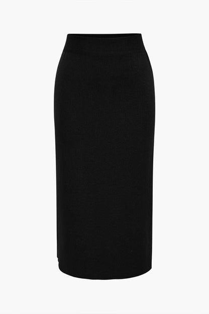 Elegantes Strick-Set Damen Peplum-Top und Bleistiftrock