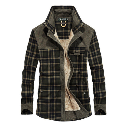 Herren Flanelljacke Sherpa Warm Karomuster Modern
