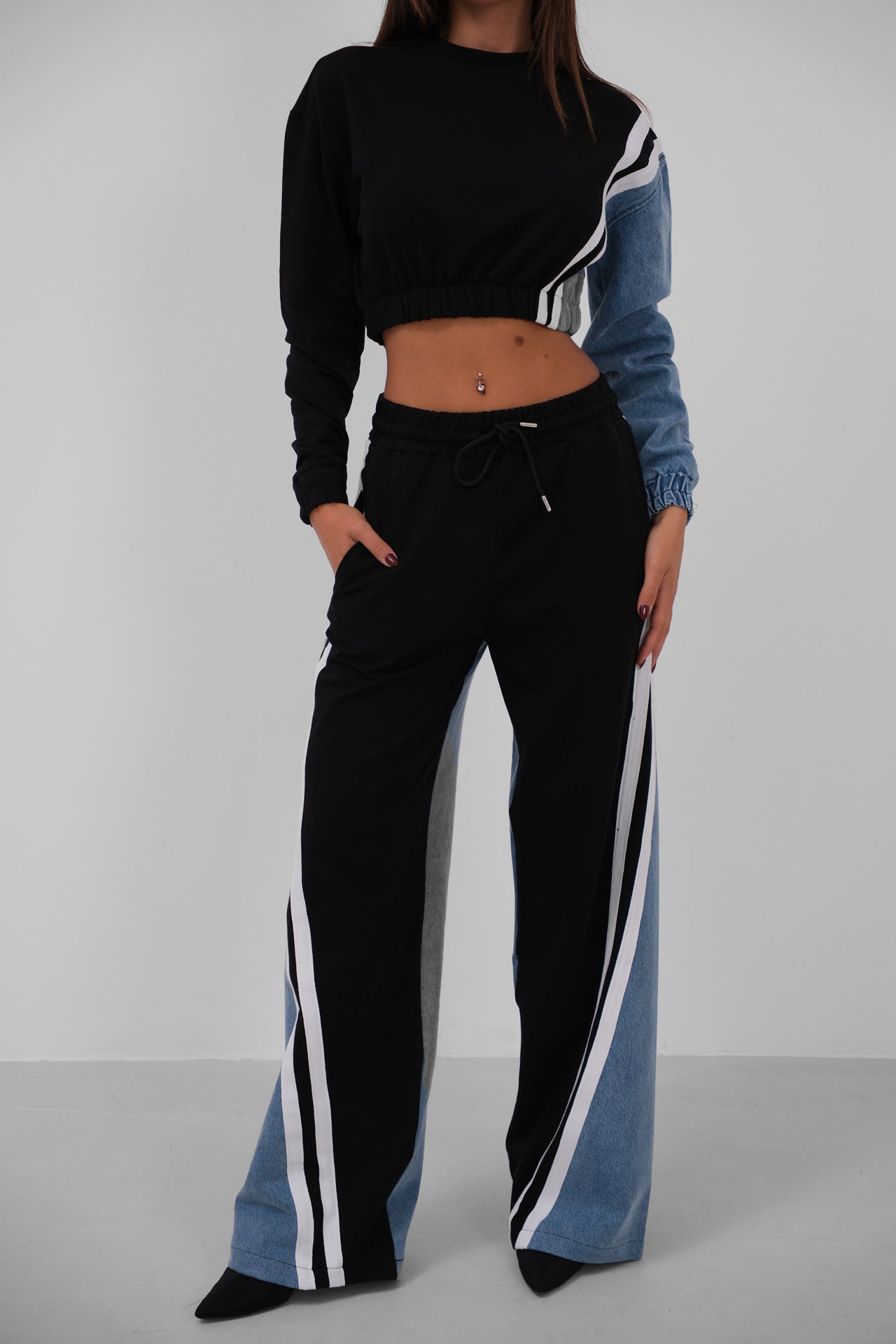 Damen Tracksuit Colorblock Set mit Jeansdetails - BerlinGlamour