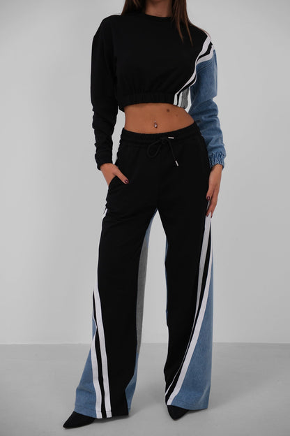 Damen Tracksuit Colorblock Set mit Jeansdetails - BerlinGlamour