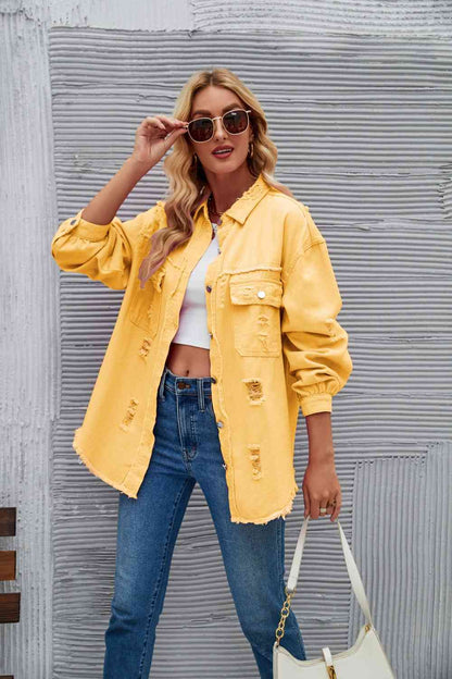 Rohsaum Denimjacke Zerrissen Trendig Frauenjacke