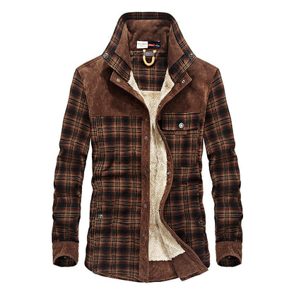 Herren Flanelljacke Sherpa Warm Karomuster Modern