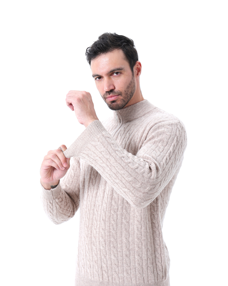 Herren Pullover Chunky Knit Kaschmir Warm mit Kabelmuster