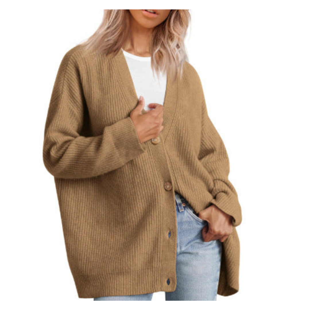 Große Strickjacke Damen Übergroß Knöpfe Modisch