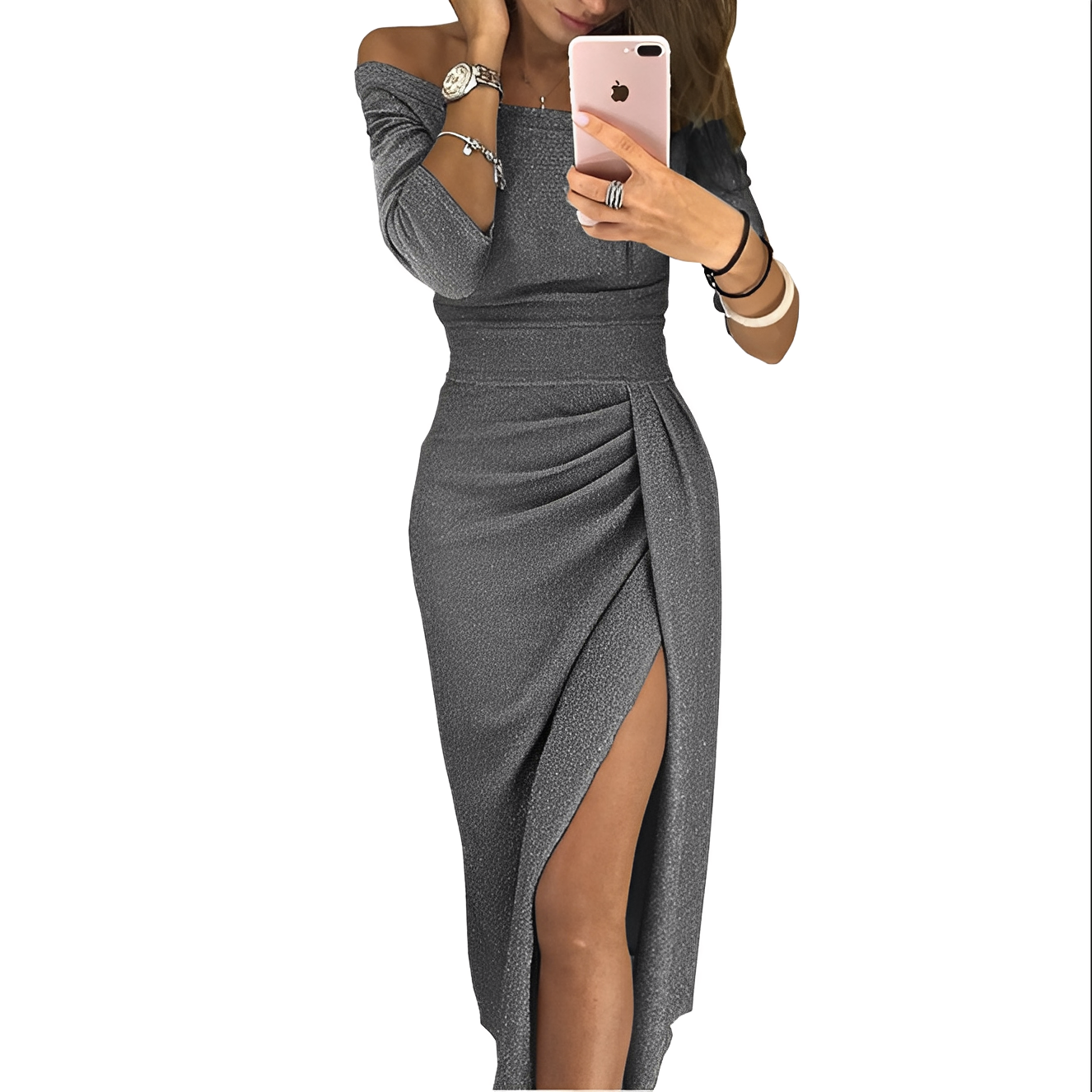 Glitzerkleid Damen Schulterfrei Elegant Abendkleid