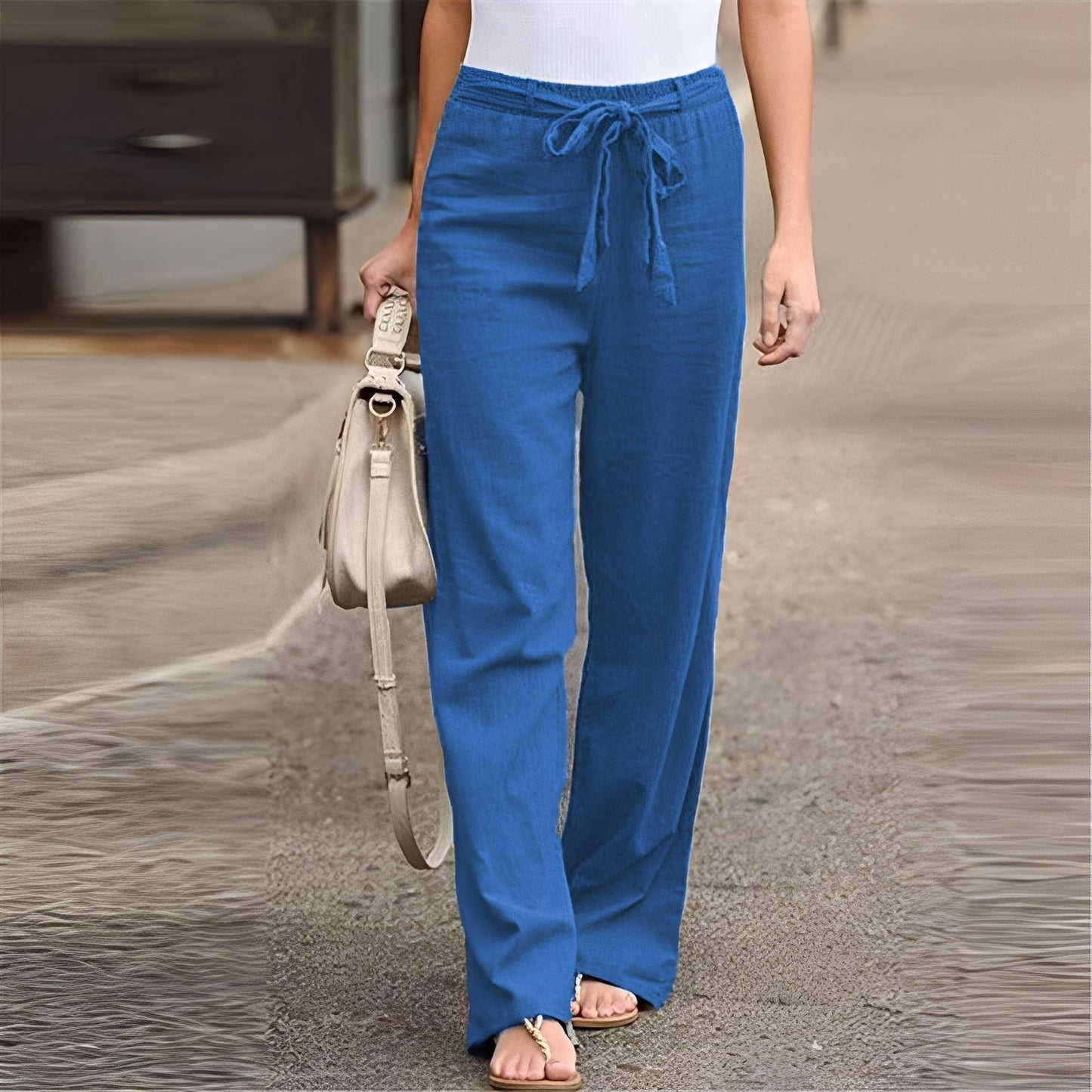 Elastische Damen Hose mit Weitem Bein und Komfortbund