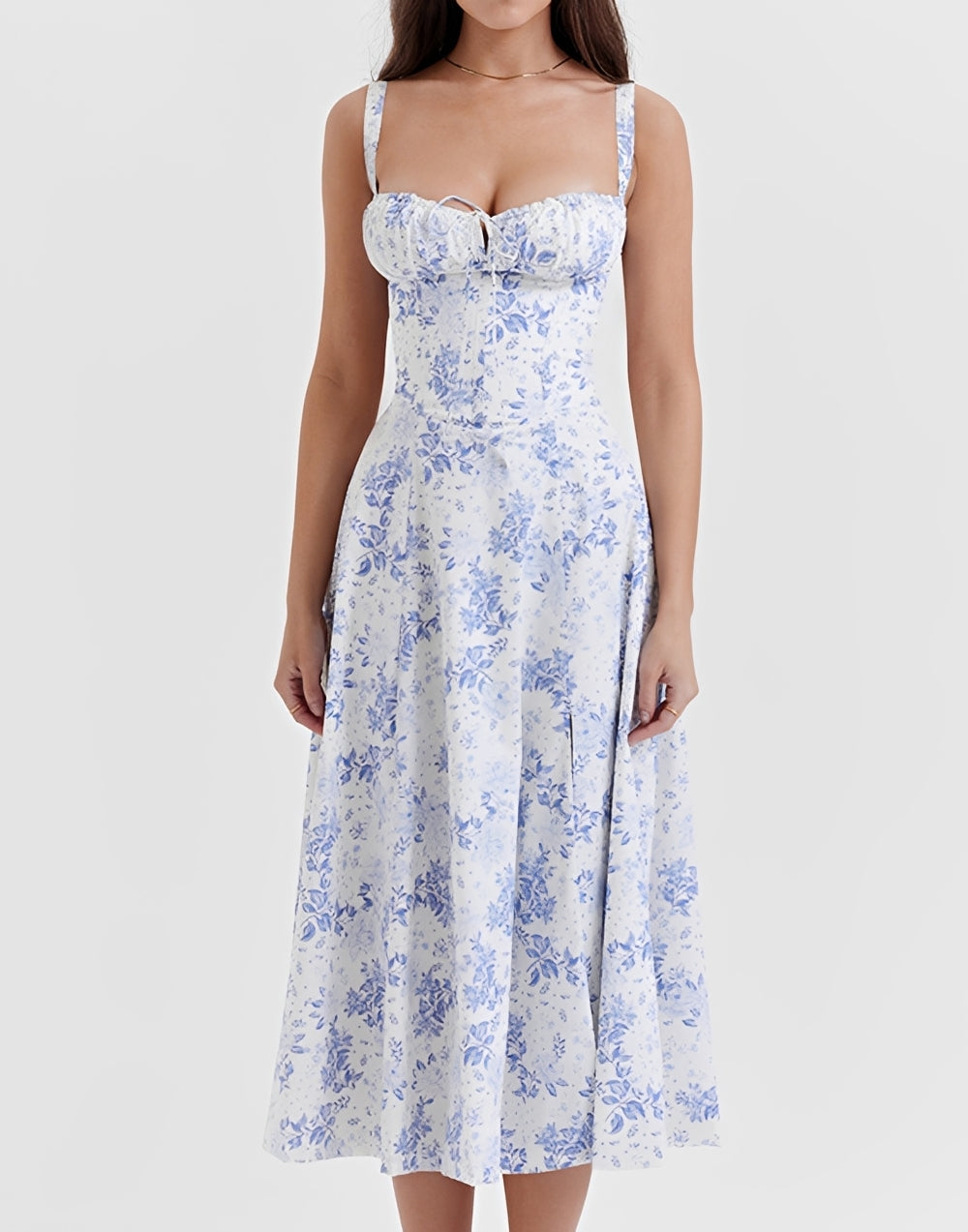 Midi-Kleid Damen Slim Fit Blumenmuster Sommerkleid