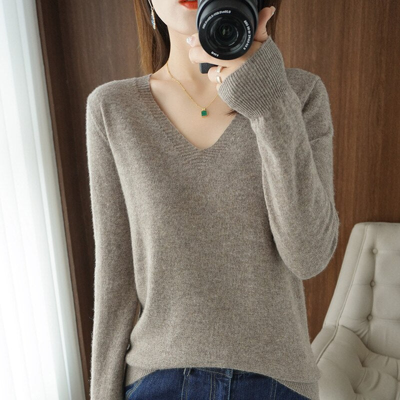 V-Ausschnitt Pullover Damen Modern Trendy