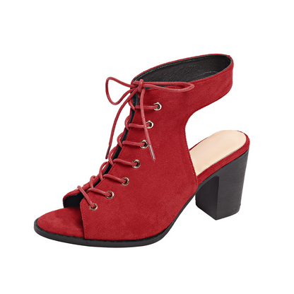 Damenschuhe High Heel Sandalen Blockabsatz Schnürsenkel