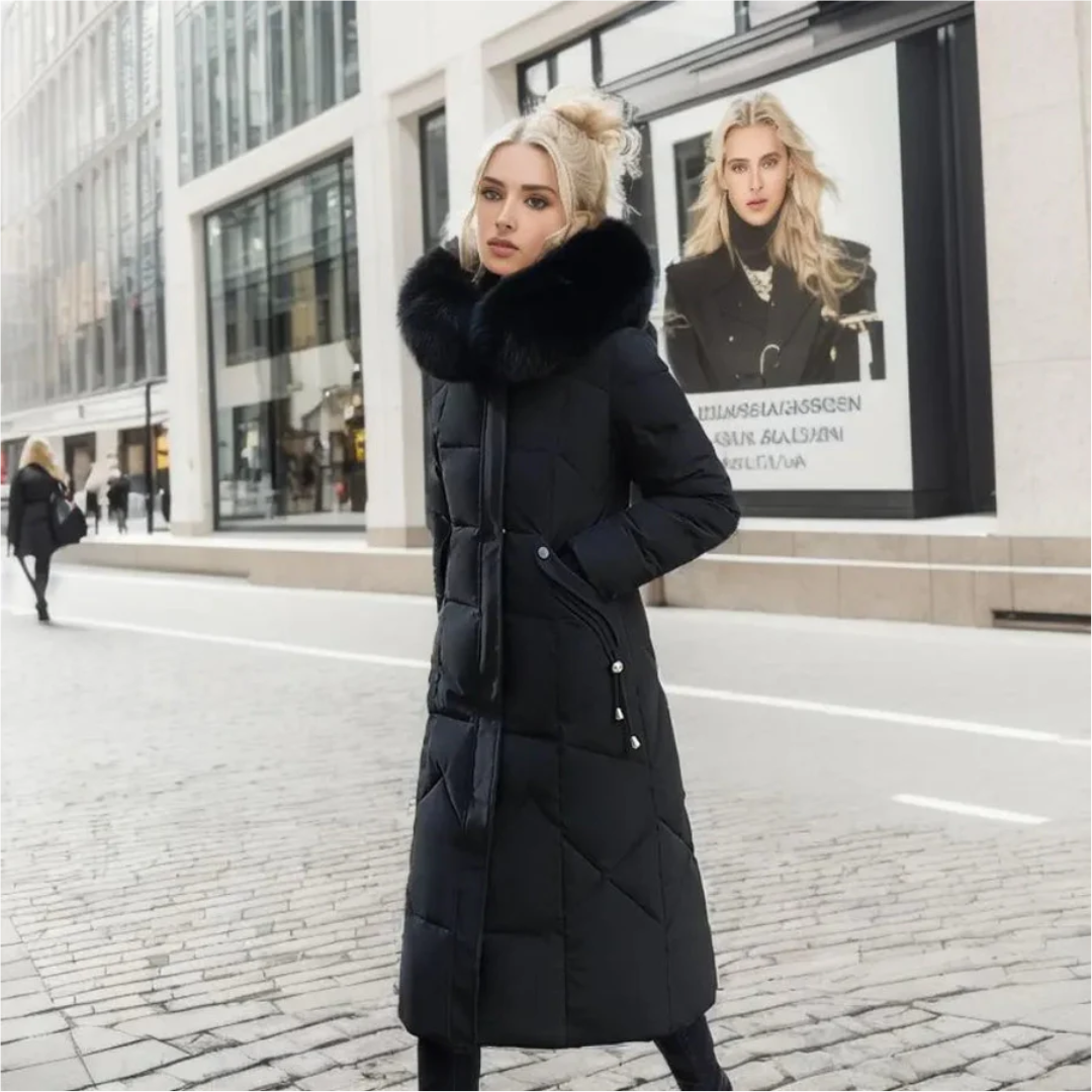 Damen Winterjacke Lang Kapuze Fellbesatz Warm