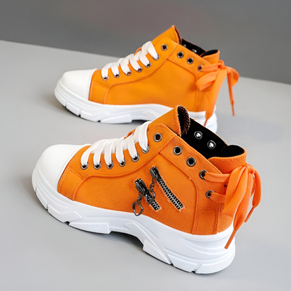 Damen Sneaker High-Top Jeansblau Reißverschluss Schuhe
