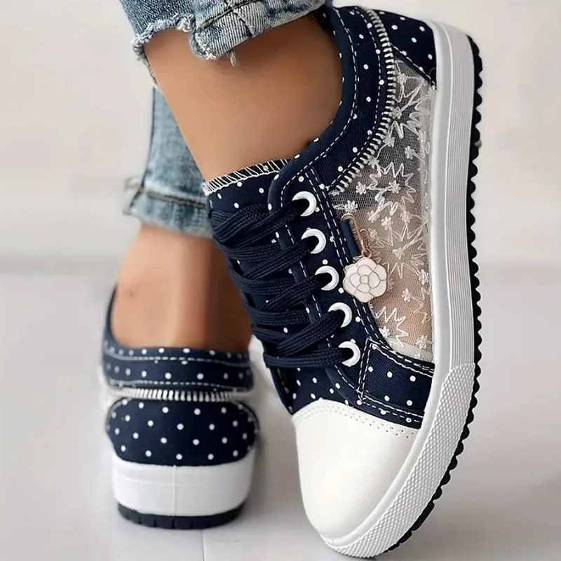 Sneaker Damen Blumen Stickerei Mesh Atmungsaktiv