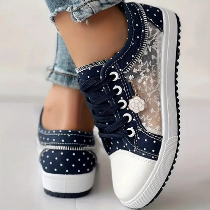 Sneaker Damen Blumen Stickerei Mesh Atmungsaktiv