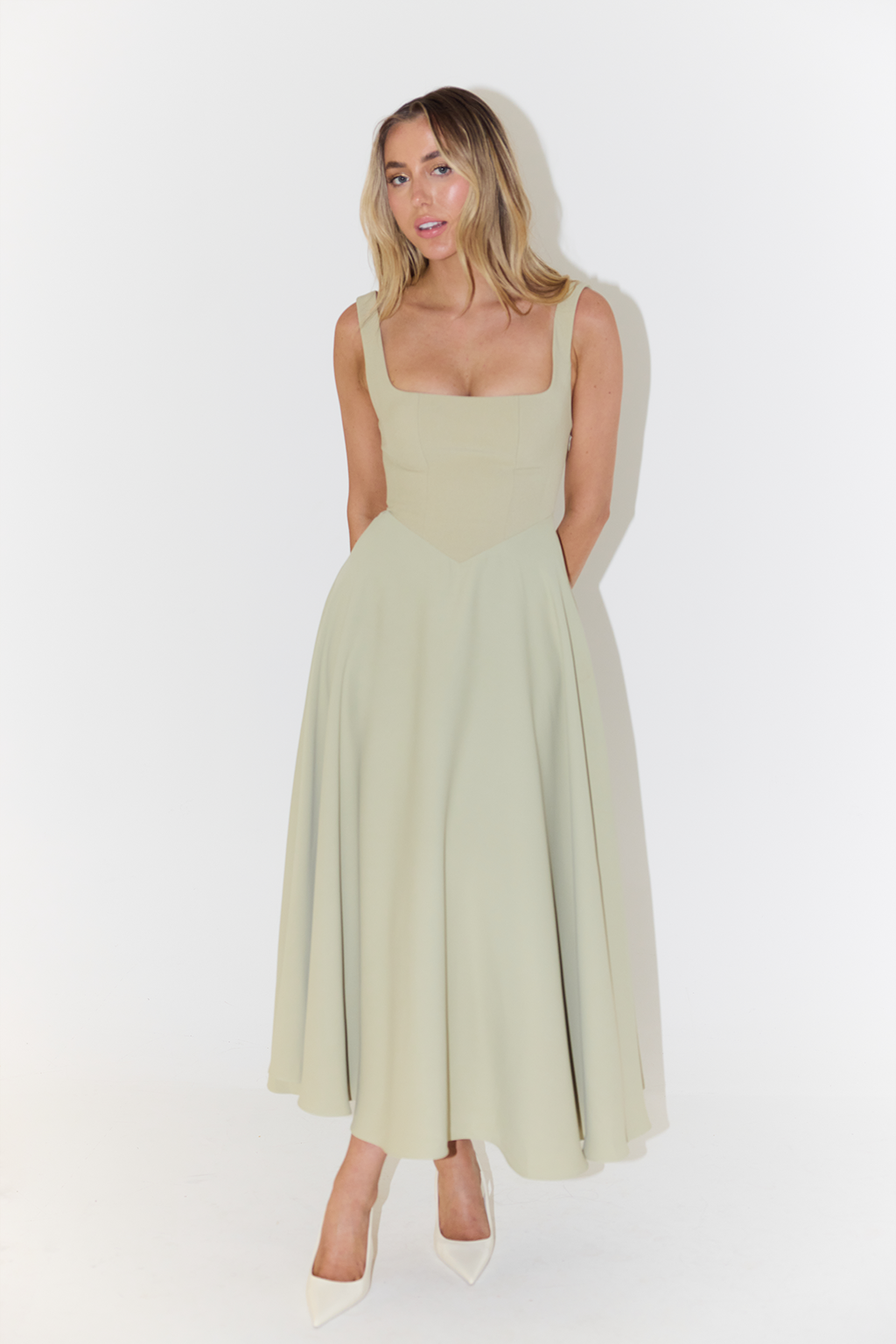 Elegantes Maxikleid A-Linie Schwarz Weiß Mintgrün Lang