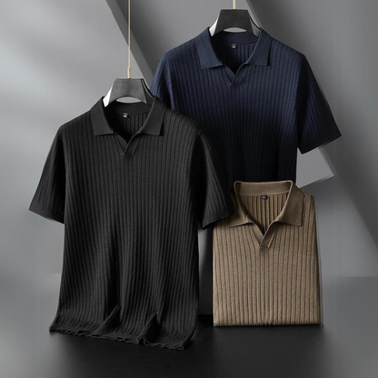 Herren Poloshirt Marineblau Strick Qualität