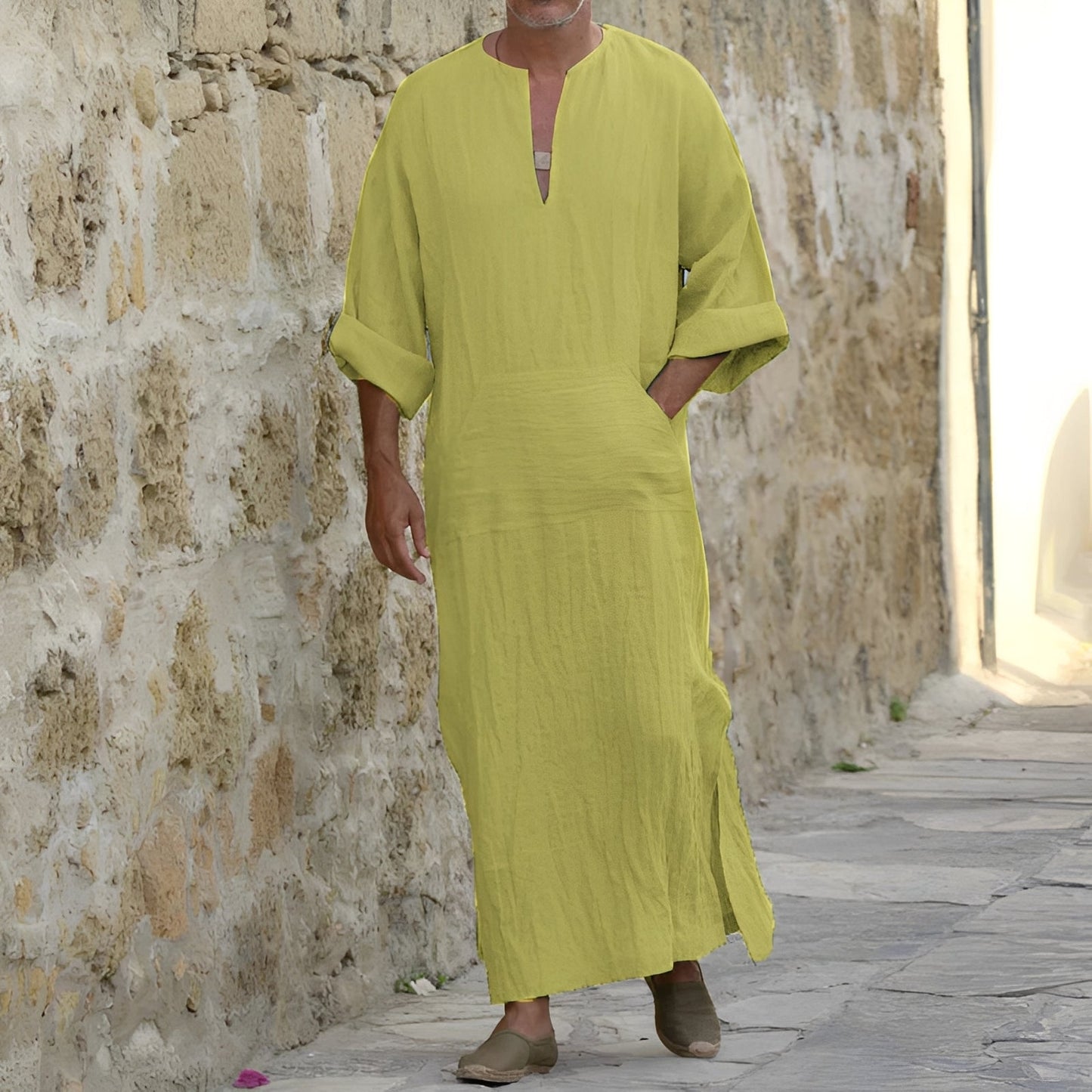 Herren Langhemd Kleid mit Schlitz Elegantes Oversized Design