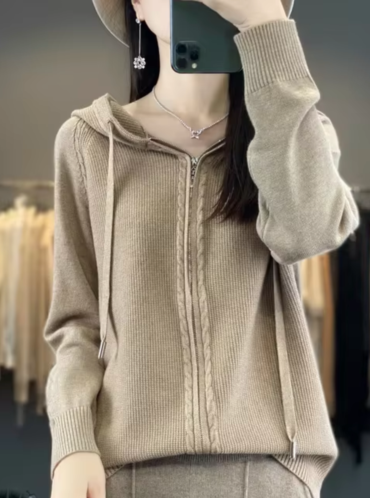 Strickjacke mit Kapuze Damen Warm