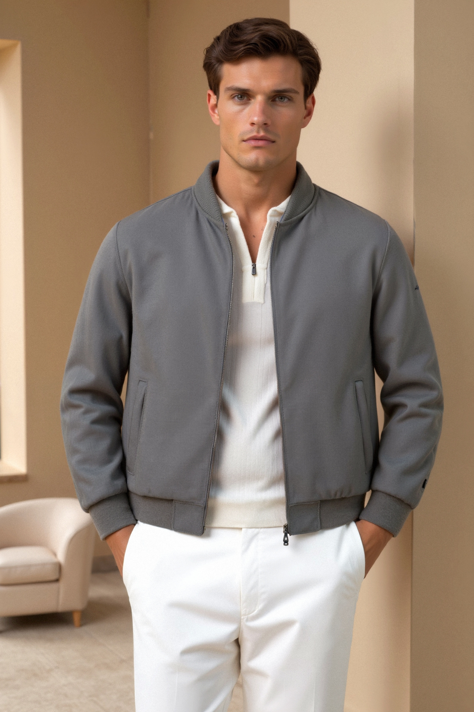 Herren Bomberjacke Grau Schwarz Zeitlos Modern - BerlinGlamour