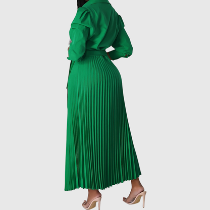 Frauen Midikleid V-Ausschnitt Plissiert Elegant