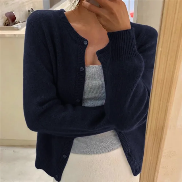 Damen Strickjacke Langärmlig Rundhals Modern