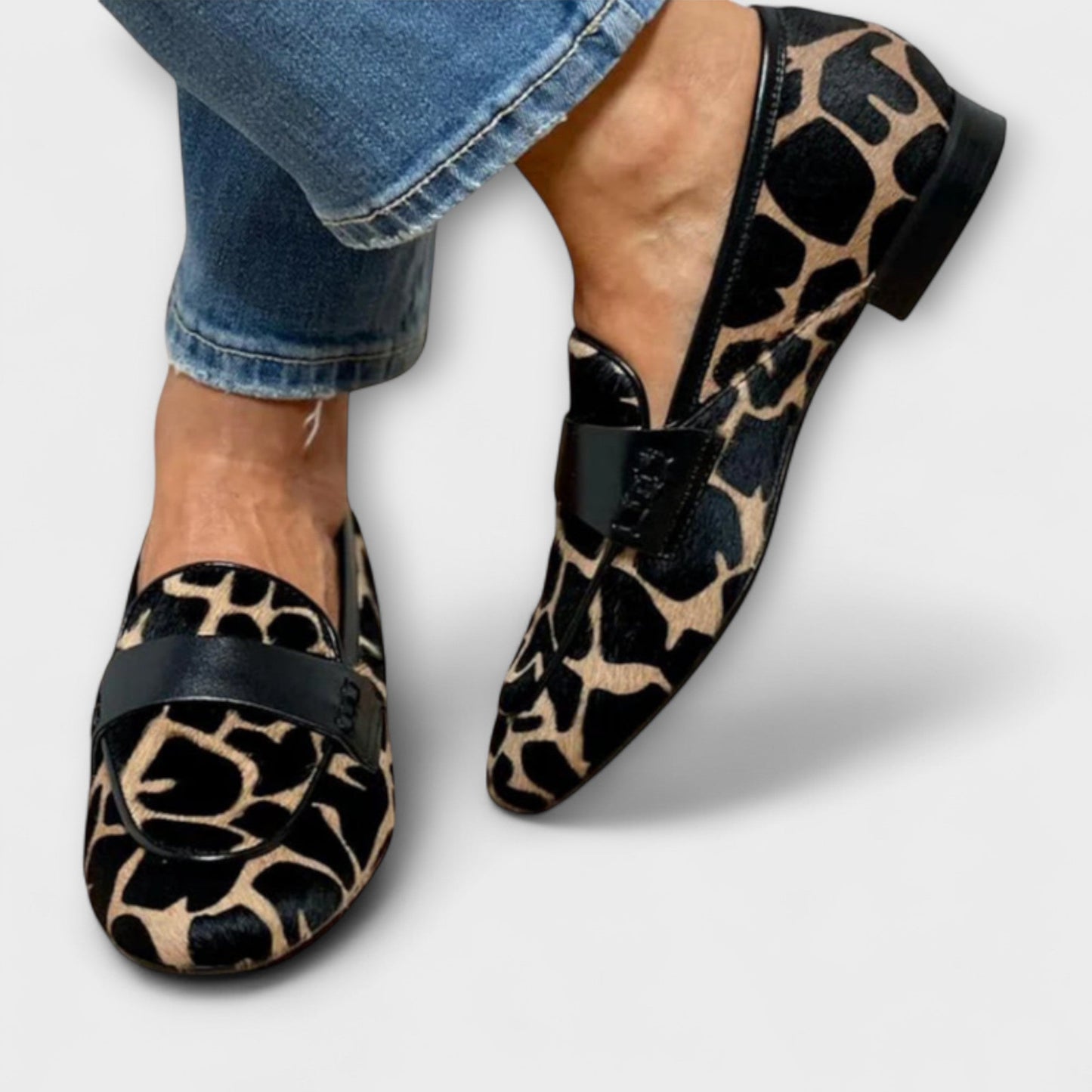 Klassische Loafers Tiermuster Echtleder