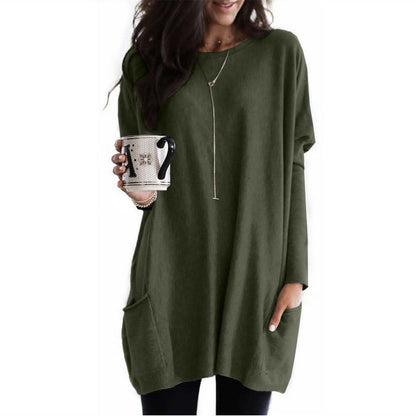 Damen Tunika Langärmlig Baumwolle Elegant