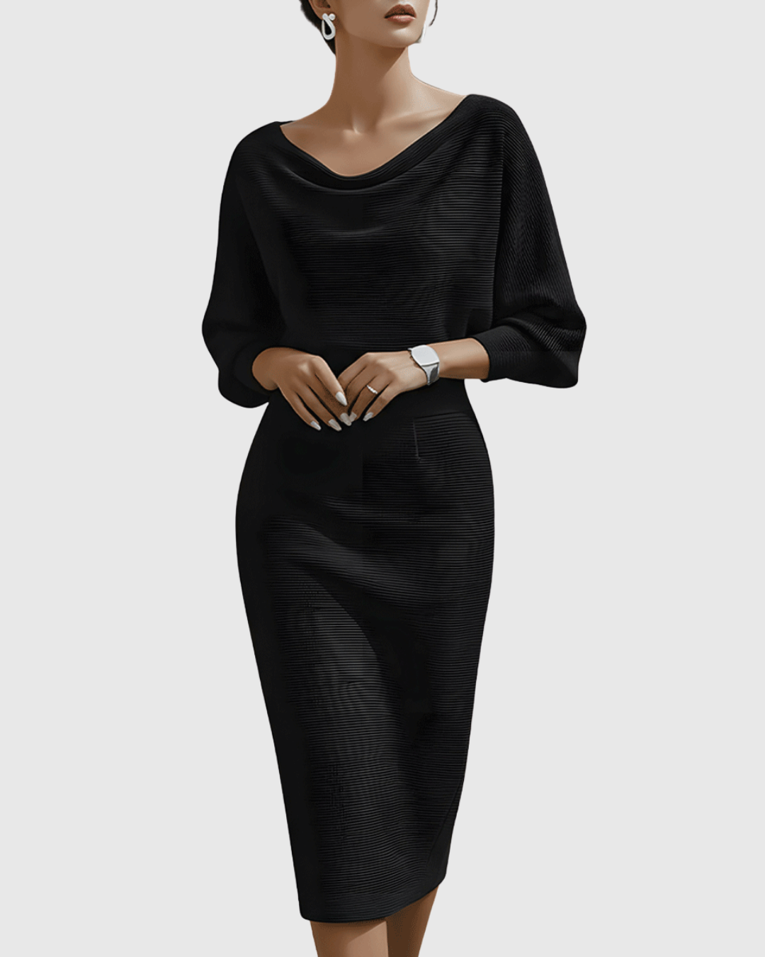 Elegantes Midi Kleid mit Drapierung Damenkleid
