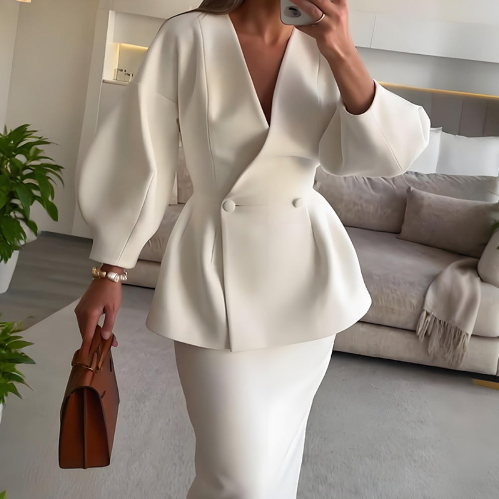 Elegantes Damenkleid Mit Peplum und Rockset
