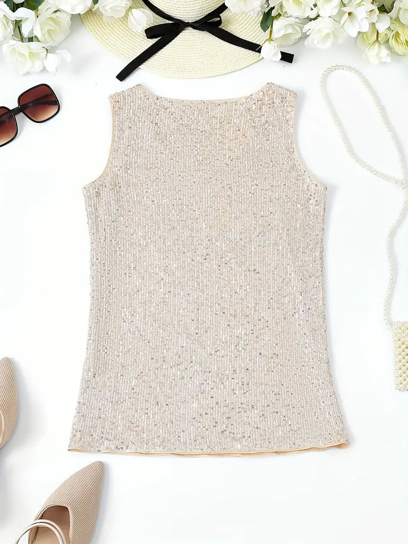 Elegantes Pailletten Top Ärmellos Damen Oberteil Glitzer