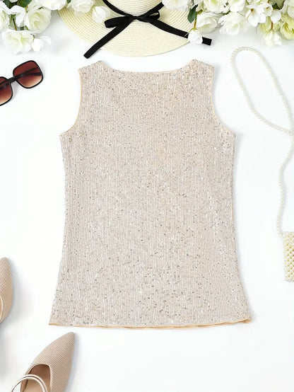 Elegantes Pailletten Top Ärmellos Damen Oberteil Glitzer