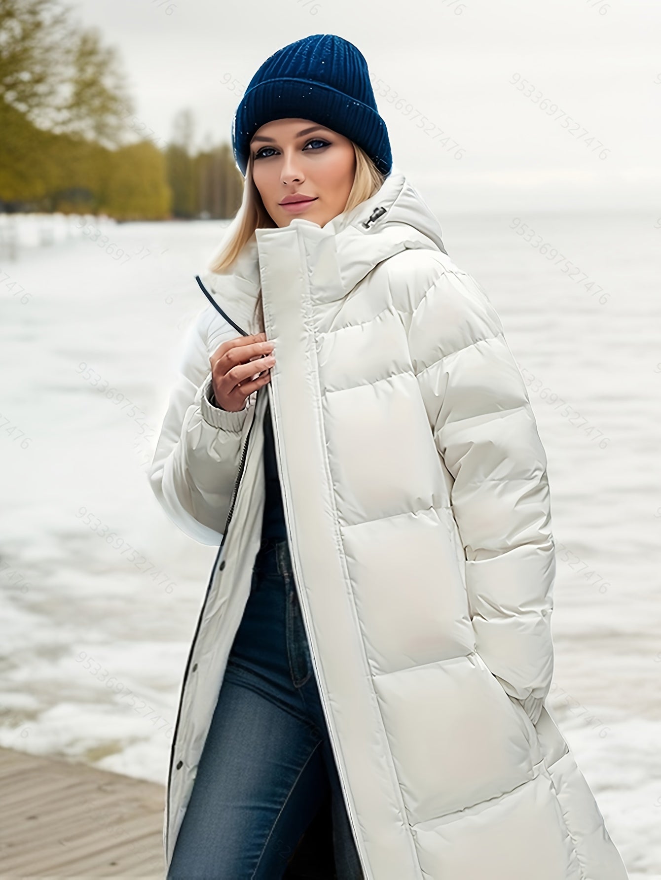 Wintermantel Damen Lang Pufferjacke mit Kapuze Warm