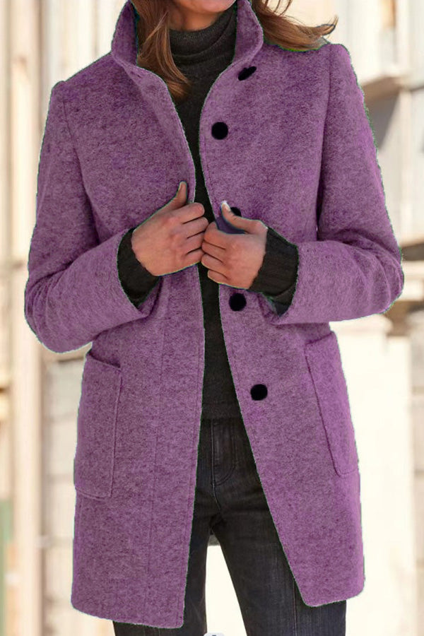 Elegante Wolljacke Stehkragen Unifarben - BerlinGlamour