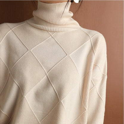 Weicher Rollkragenpullover Zopfmuster Frauenpullover