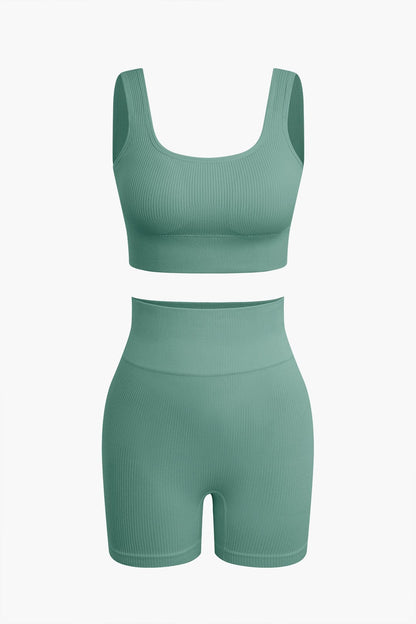 Sport-Set Damen Nahtlos Crop-Top Yoga-Shorts